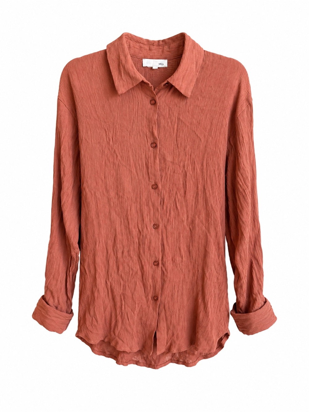 Grace & Mila Rust Brown Textured Button-Down Long Sleeve Shirt Top S/M